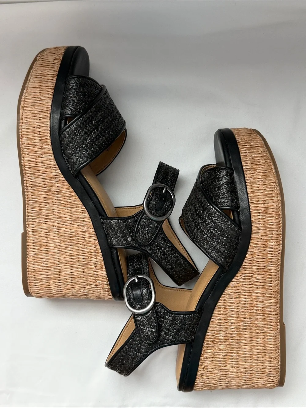 Black Woven Platform Wedge Sandals - Women's Size 8.5